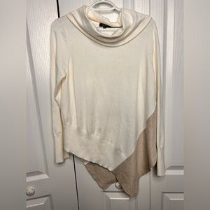 Verve Ami Women’s Sweater Turtleneck 2 Tone Tan & White Pointed Front Size S